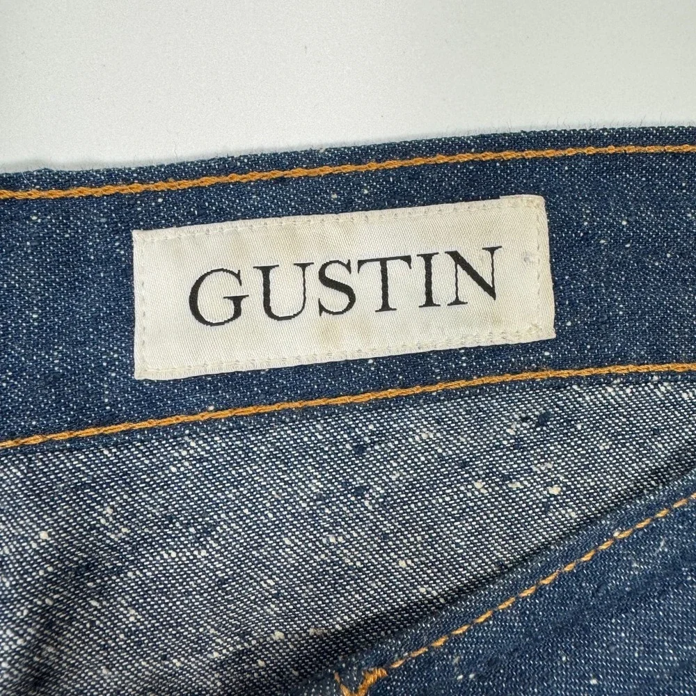 Gustin Slim Fit Mens 33x30 Blue Dark Wash Nep Denim Raw Button Fly Jeans